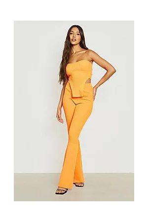 Boohoo Corset Bandeau And Flares Rib Knit Set