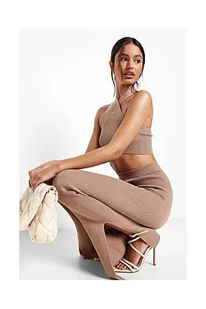 Boohoo Halterneck And Split Leggings Knitted Set