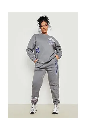 Boohoo Plus Multi Print Varsity Sweater Tracksuit