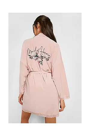 Boohoo Maid Of Honour Floral Lace Trim Robe