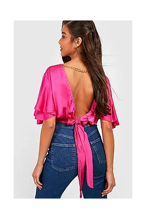Boohoo Chain Tie Back Angel Sleeve Crop Top