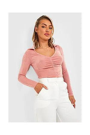 Boohoo Ruched Front Collared Bodysuit