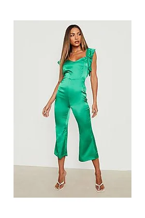 Boohoo Satin Frill Sleeve Culotte Jumpsuit