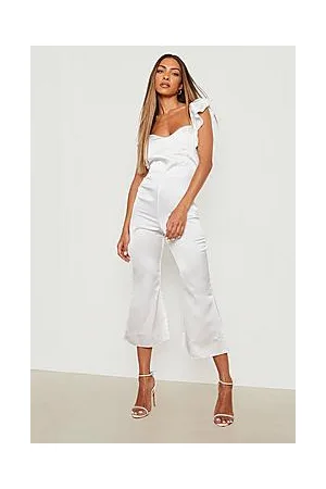 Boohoo Satin Frill Sleeve Culotte Jumpsuit