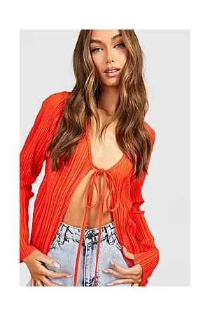 Boohoo Plisse Tie Front Top