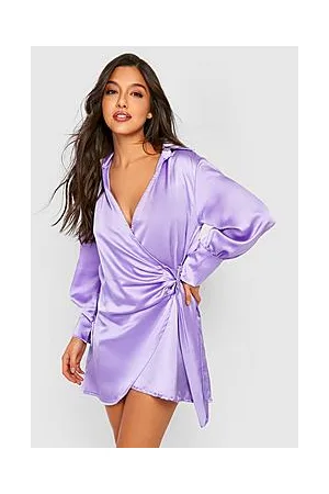 Boohoo Satin Buckle Detail Wrap Shirt Dress