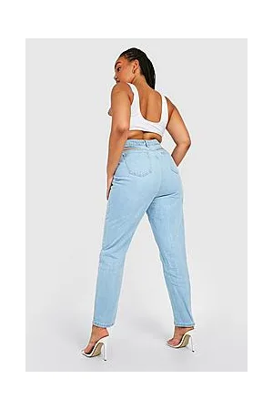 Boohoo Plus Acid Wash Back Cut Out Mom Jeans