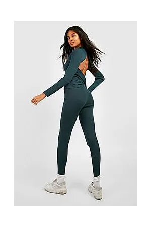 Boohoo Premium Rib Contour Wrap Top And Leggings Set