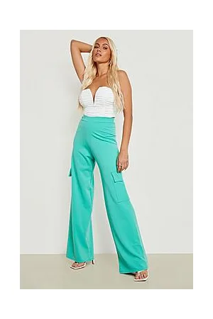 Boohoo High Waisted Crepe Wide Leg Cargo Trousers