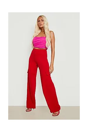 Boohoo High Waisted Crepe Wide Leg Cargo Trousers