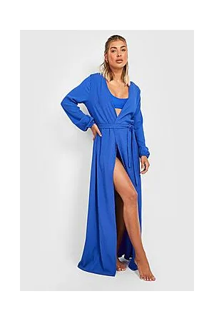 Boohoo Crinkle Belted Maxi Beach Kimono