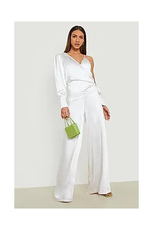 Boohoo Satin Wrap Wide Leg Jumpsuit
