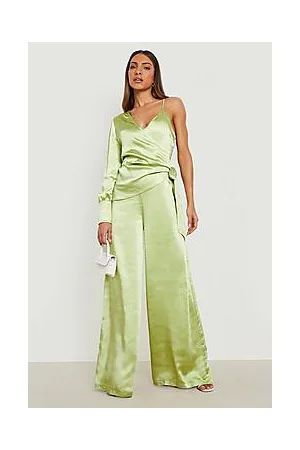 Boohoo Satin Wrap Wide Leg Jumpsuit