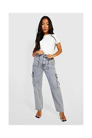 Boohoo Petite Acid Wash Loose Cargo Jeans