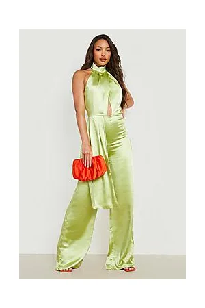 Boohoo Tall Satin Halterneck Wide Leg Jumpsuit