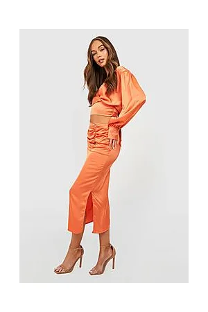 Boohoo Ruched Thigh Split Satin Midaxi Skirt