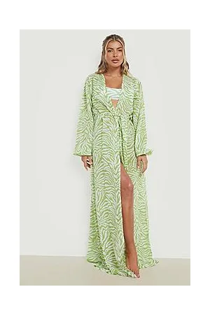 Boohoo Zebra Chiffon Belted Beach Maxi Kimono