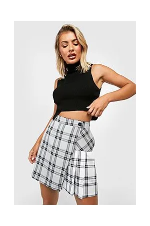 Boohoo Mixed Check Wrap Skater Skirt