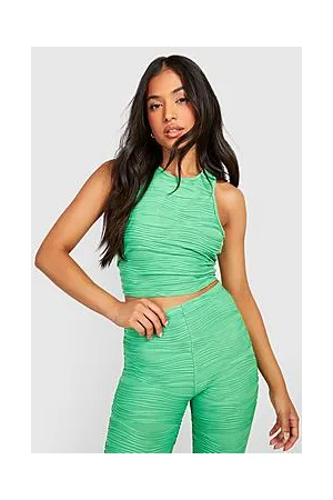 Boohoo Petite Rib Textured Racer Crop Top
