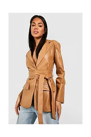 Boohoo Leather Look Obi Tie Waist Blazer