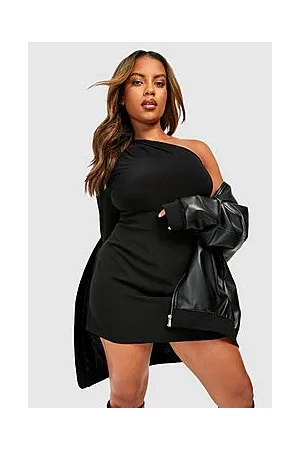 Boohoo Plus One Shoulder Ruched Slinky Bodysuit