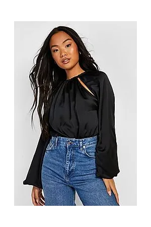 Boohoo Petite Cut Out Satin Long Sleeve Bodysuit