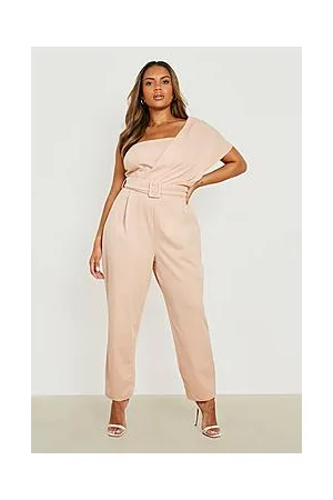 Boohoo Plus Scuba One Shoulder Belted Jumpsuit