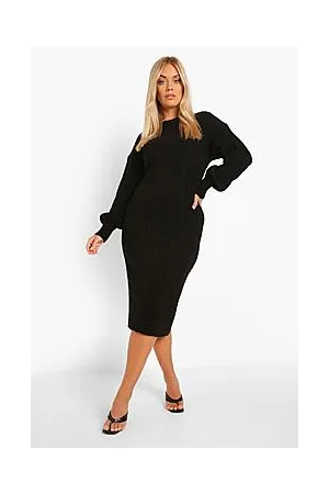 Boohoo Plus Balloon Sleeve Cable Knit Midi Dress