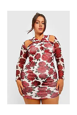 Boohoo Plus Mesh Ruched Mini Dress