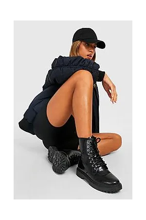 Boohoo Tab Detail Croc Lace Up Hiker Boots