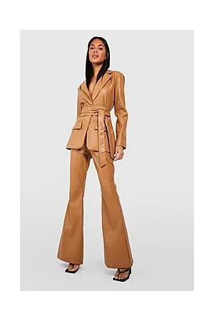 Boohoo Leather Look Fit & Flare Trousers