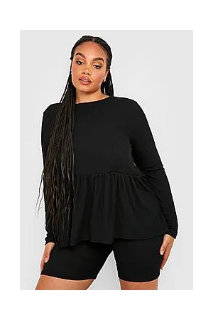 Boohoo Plus Long Sleeve Smock Top And Cycling Shorts