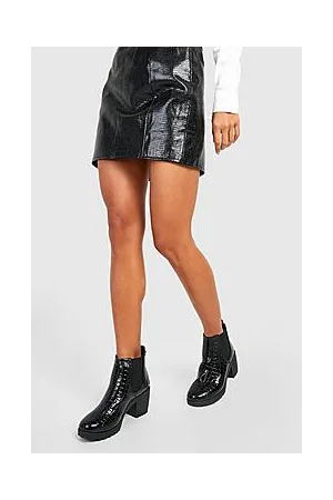 Boohoo Block Heel Croc Chelsea Boots