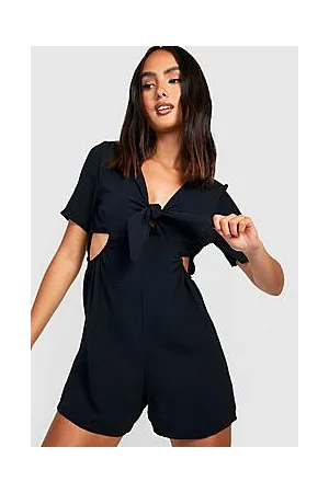 Boohoo Tie Front Woven Flare Sleeve Playsuit