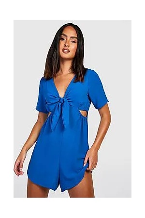 Boohoo Tie Front Woven Flare Sleeve Playsuit