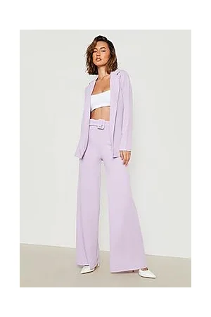 Boohoo Jersey Blazer & Belted Wide Leg Trouser Set