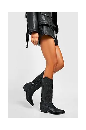 Boohoo Embroidered Western Knee High Cowboy Boots