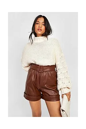 Boohoo Petite Ruched Waist Belted Pu Short