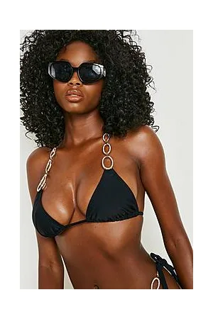Boohoo Diamante Trim Triangle Bikini Top