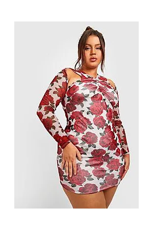 Boohoo Plus Mesh Ruched Mini Dress