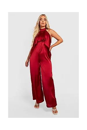 Boohoo Plus Satin Halter Neck Layer Jumpsuit