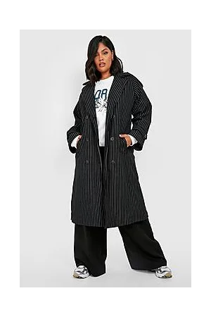 Boohoo Plus Premium Pinstripe Wool Look Trench Coat