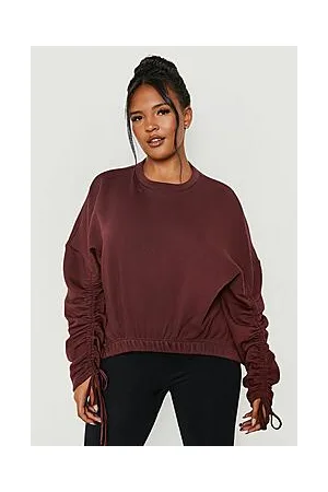 Boohoo Plus Dip Hem Ruched Sleeve Sweatshirt