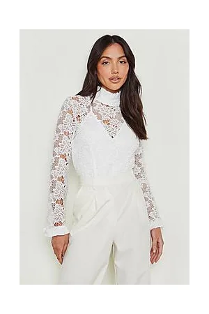 Boohoo Lace High Neck Long Sleeve Bodysuit