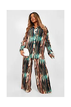 Boohoo Plus Tie Dye Plisse Wide Leg Trouser Co-ord