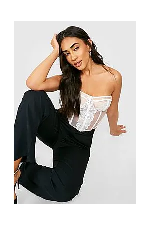Boohoo Bandeau Lace Trim Mesh Cupped Corset