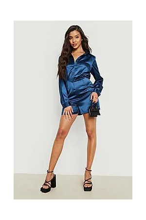 Boohoo Satin Long Sleeve Shirt Playsuit