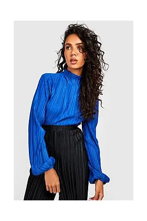 Boohoo Plisse High Neck Balloon Sleeve Bodysuit