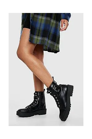 Boohoo Wide Fit Round Buckle Lace Up Hiker Boot