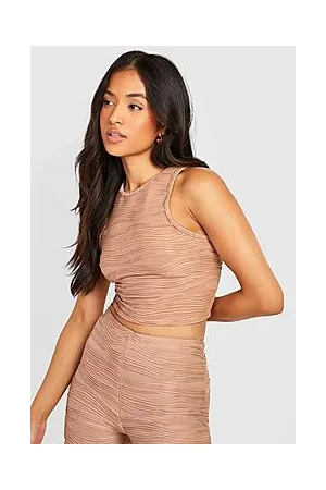 Boohoo Petite Rib Textured Racer Crop Top